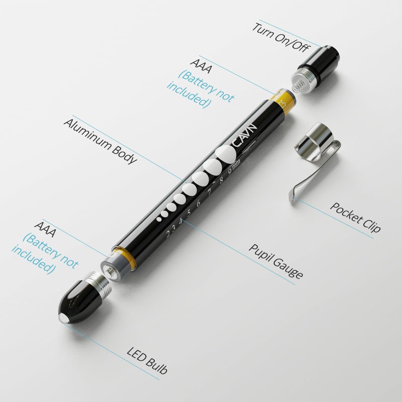 CAVN Pen Light with Pupil Gauge LED Penlight for Nurses Doctors, 2 Pcs Reusable Medical Penlight for Nursing Students (Black/White) - Image 2